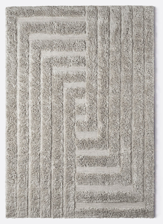 Dusty Deco Shaggy Labyrinth Grey vloerkleed, volledig product zonder overtollige witruimte
