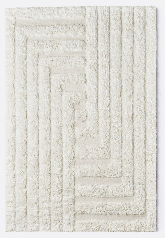 Dusty Deco Shaggy Labyrinth White vloerkleed, volledig product zonder overtollige witruimte