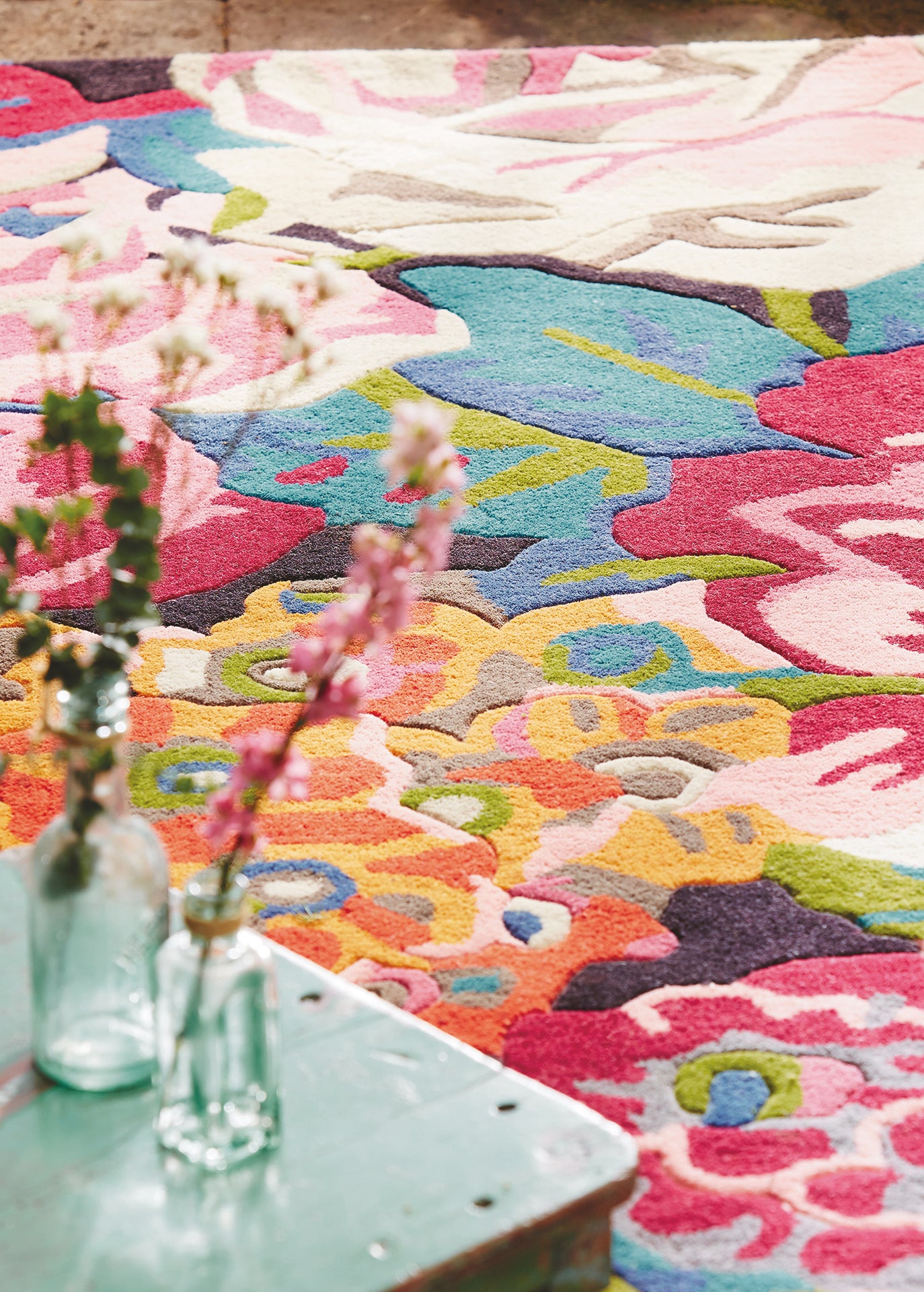 Laagpolig vloerkleed Sanderson Rose & Peony Cerise 45005