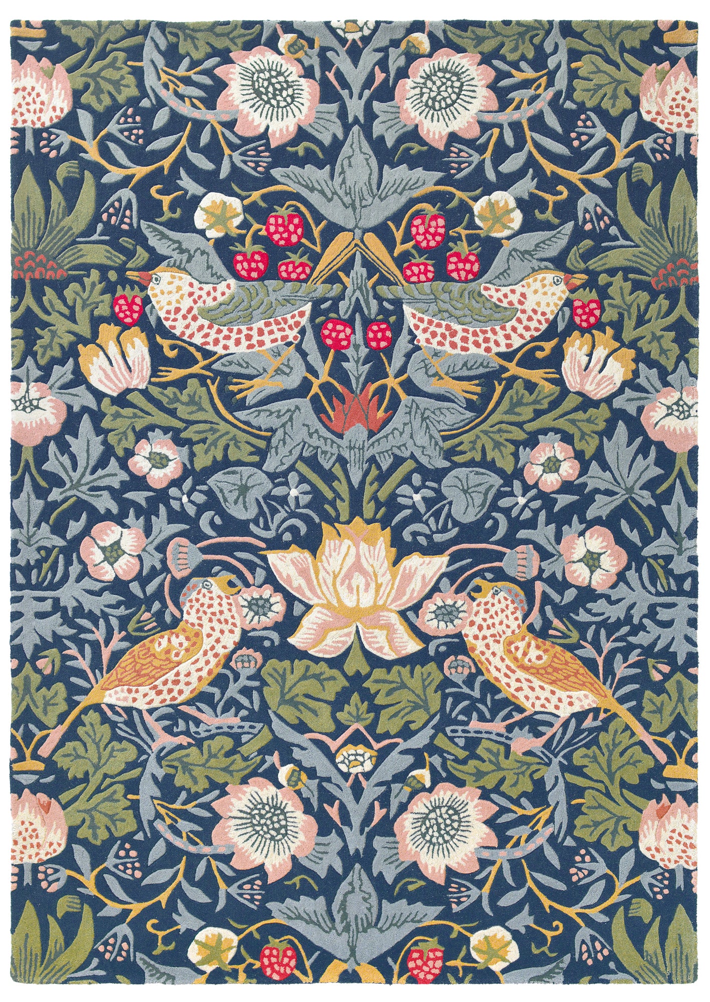 Laagpolig vloerkleed Morris & Co Strawberry Thief Indigo 027708