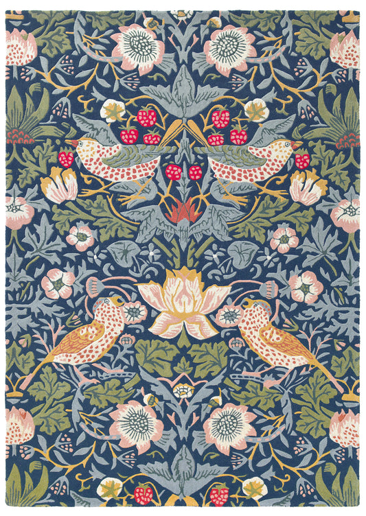 Laagpolig vloerkleed Morris & Co Strawberry Thief Indigo 027708