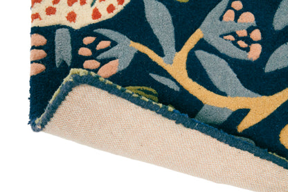Laagpolig vloerkleed Morris & Co Strawberry Thief Indigo 027708