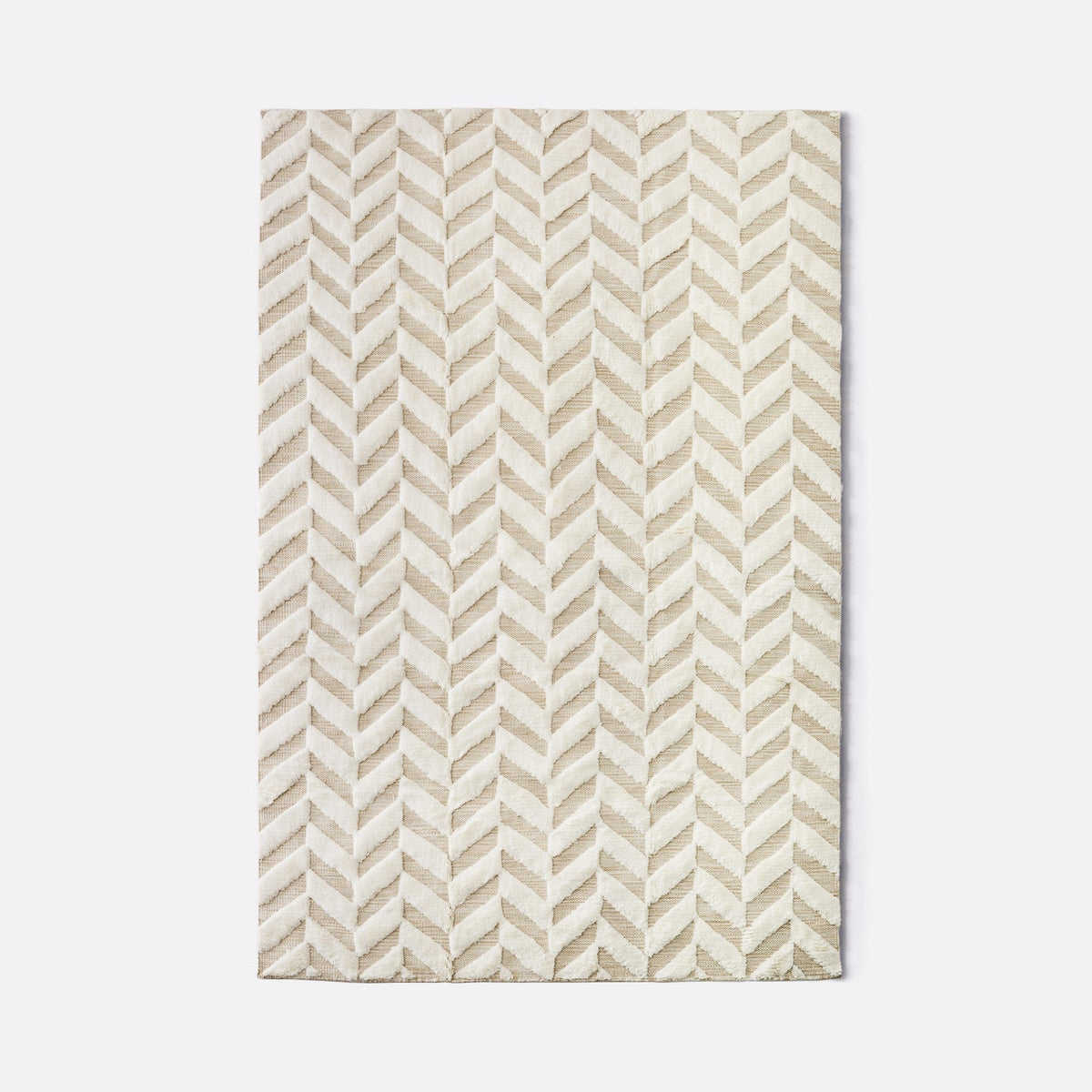 Dusty Deco Herringbone White, volledig vloerkleed