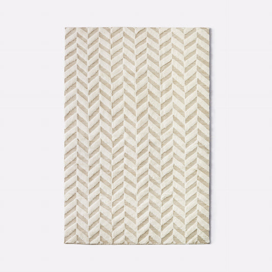Dusty Deco Herringbone White, volledig vloerkleed